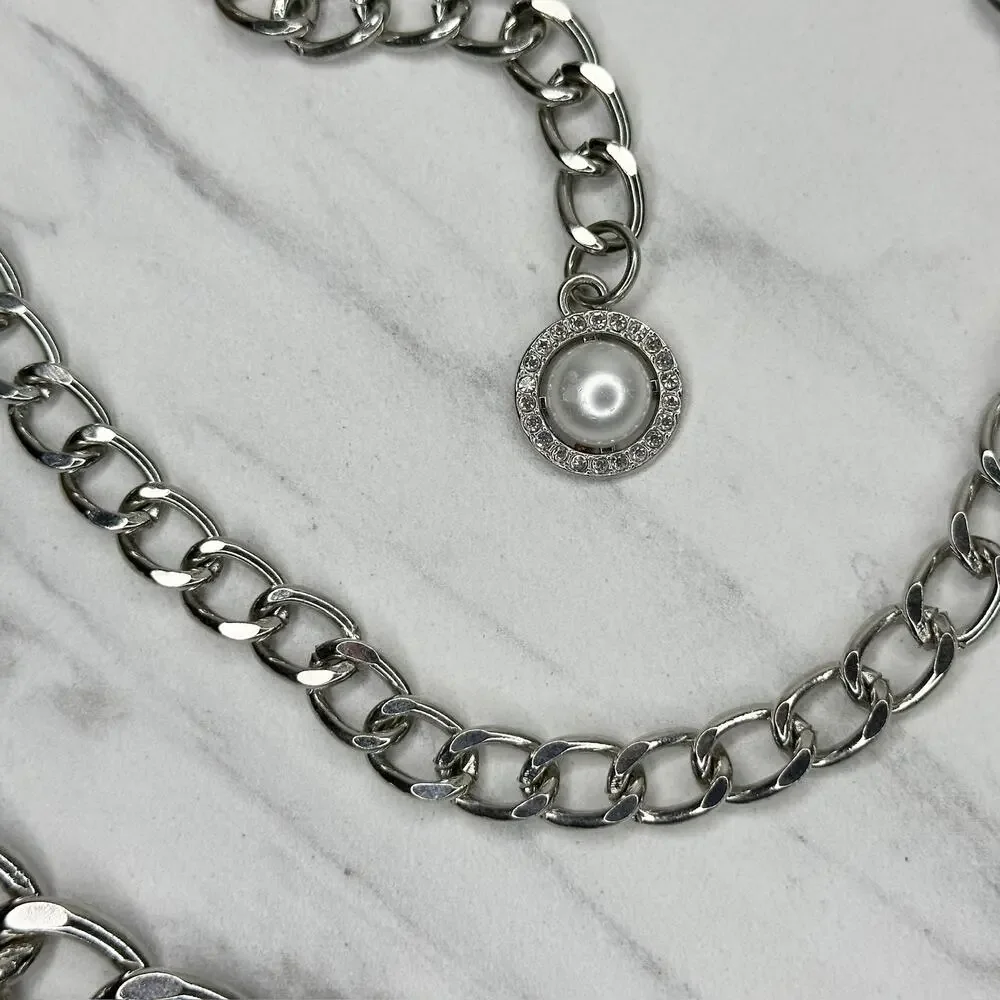 Steve Madden Rhinestone Faux Pearl Chain Belt OS ✨